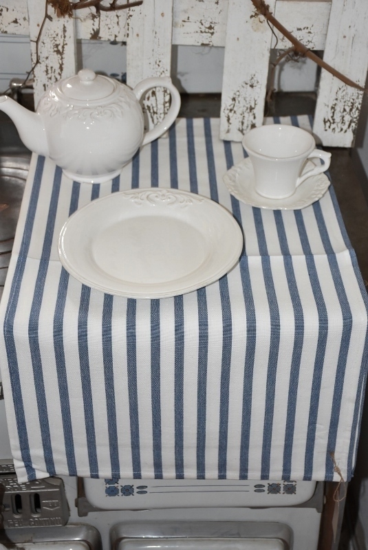 Artefina Tischläufer gestreifte Baumwolle, weiß/blau