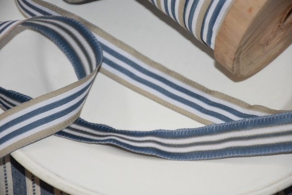 Artefina Band blau-beige-weiß-gestreift, vintage, shabby