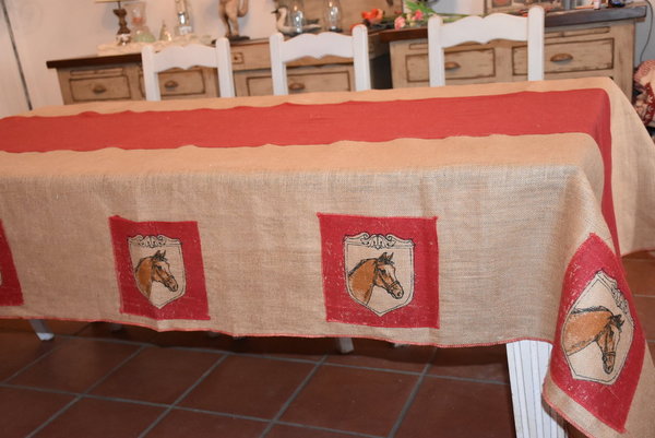 Country Corner Tischdecke aus Baumwolle und grober Jute mit Pferd, 150 x 250 cm