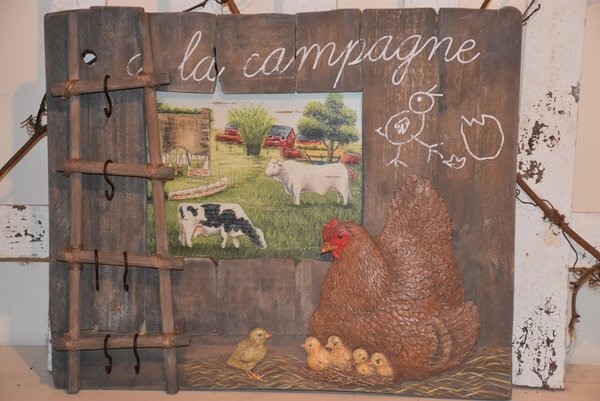 Country Corner Holzbild "Landleben" mit Hühnern im vintage Look