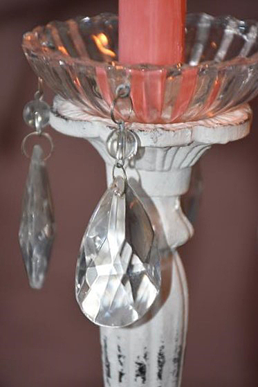 Kerzenteller, Tropfschale aus Glas mit 4 runden Kristallen
