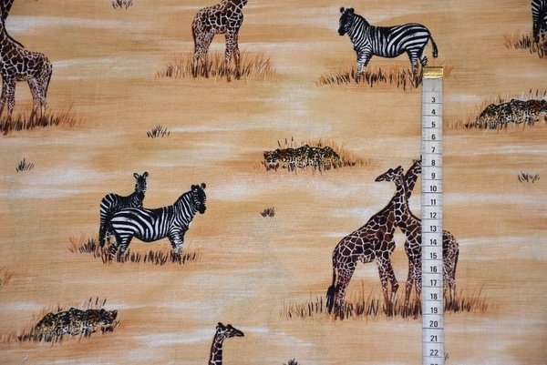 Stoff, Patchwork, Quilt mit Zebra, Giraffe, Safari