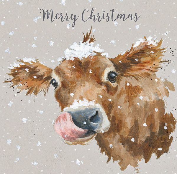 Wrendale Luxus Weihnachtskartenset mit Kuh im Schnee