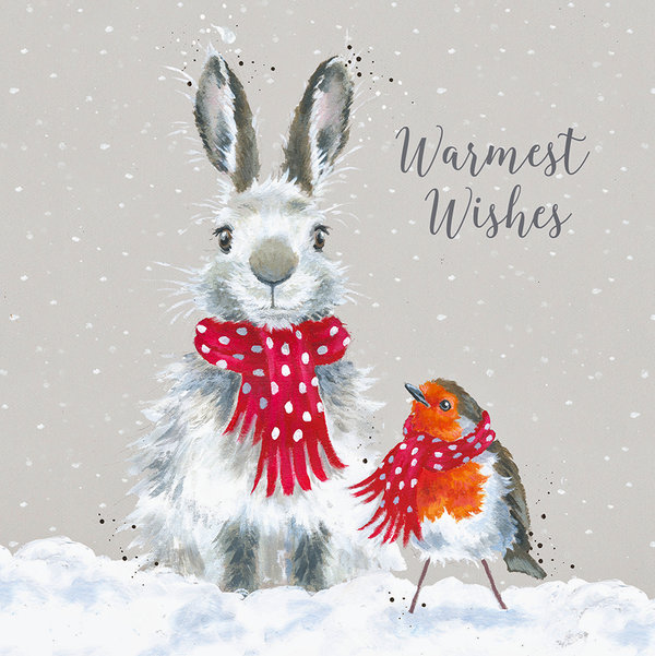 Wrendale Luxus Weihnachtskartenset mit Hase und Rotkehlchen