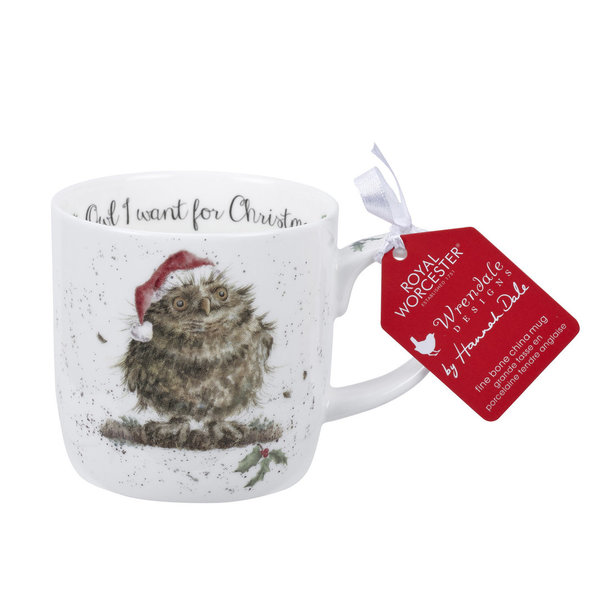 Wrendale Royal Worcester Tasse "Owl I want for Christmas"