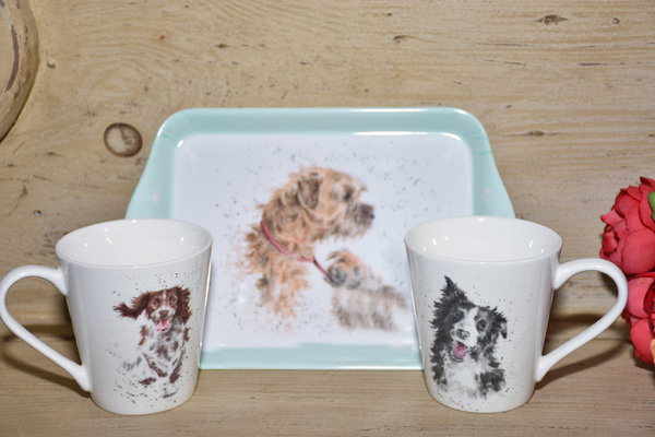Wrendale Set Tablett Dogs mit 2 Tassen mit Hunden
