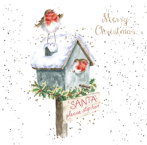 Wrendale Weihnachtskartenset Vogelhaus mit Rotkehlchen