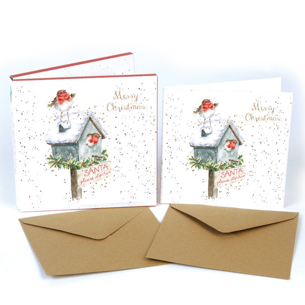 Wrendale Weihnachtskartenset Vogelhaus mit Rotkehlchen