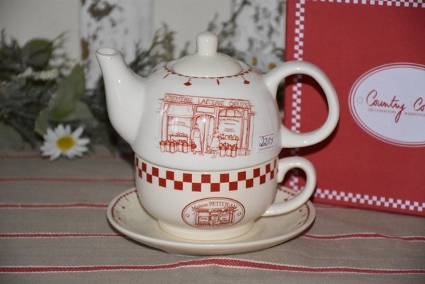 Country Corner, Tea for One Set "Laiterie", aus Keramik mit französichem Print