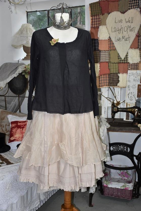 Ewa i Walla Bluse / Shirt 44628, Cotton, vintage black, Gr. L - SALE