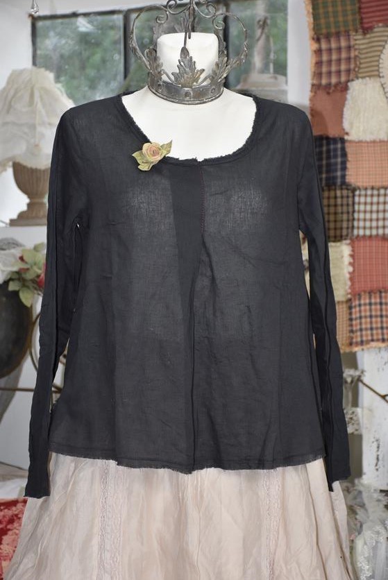Ewa i Walla Bluse / Shirt 44628, Cotton, vintage black, Gr. L - SALE