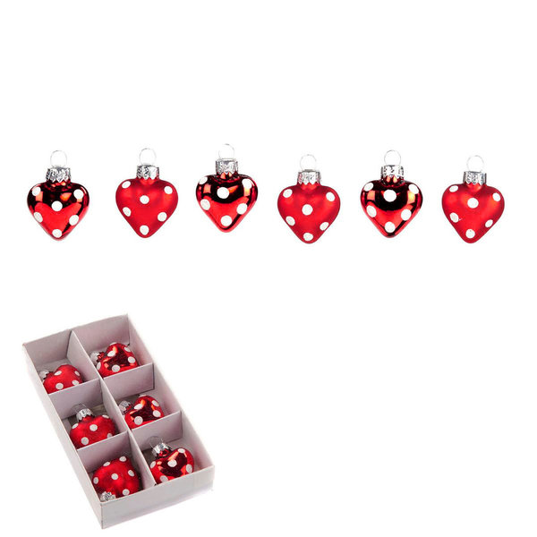 Goodwill Box mit 6 roten Herzen mit Punkten, 3,5 cm