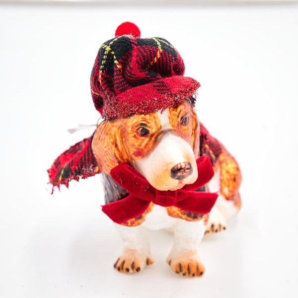 Goodwill Beagle mit karierter Mütze aus Glas, 12 cm
