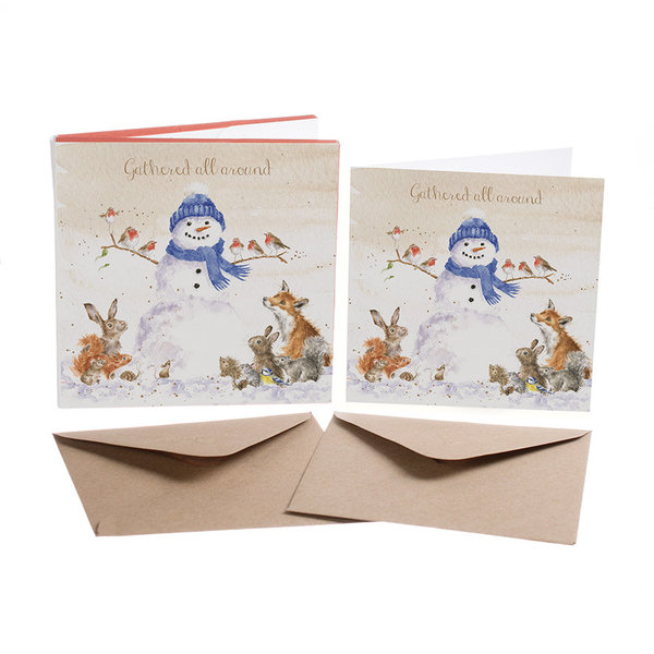 Wrendale Weihnachtskartenset mit Schneemann und Waldtieren