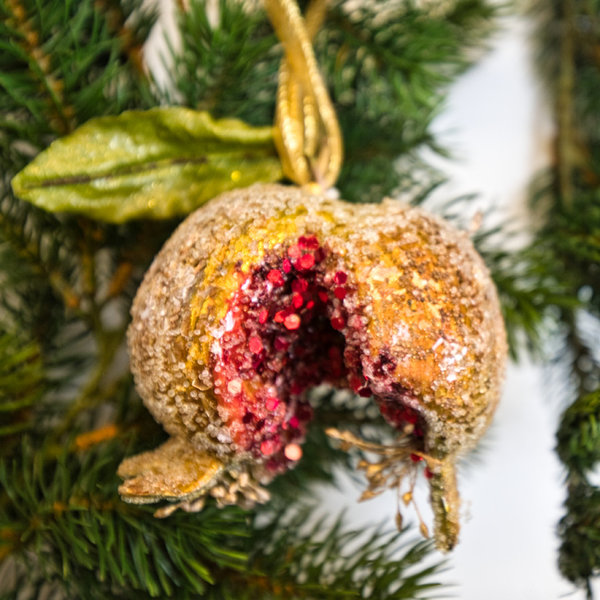 Granatapfel mit Glitter, 3 Größen und Farben, Christbaumschmuck