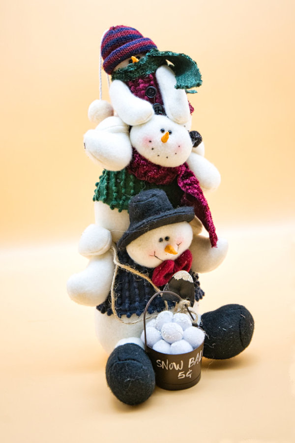 Schneemann Trio aus Filz mit Schneebällen