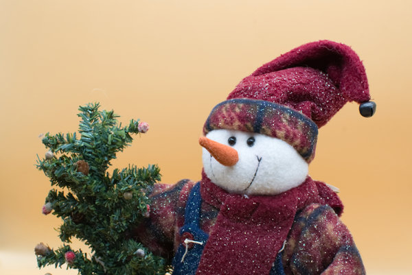 Lustiger Schneemann mit Weihnachtbaum und Glitter