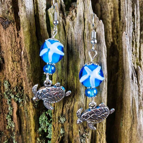 DriftwoodRose - Ohrringe Sea Turtle mit Lampwork Perle