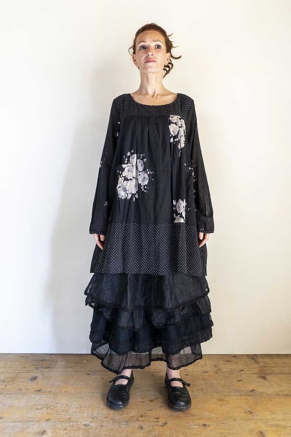 Les Ours Tunika Blandine aus Baumwolle in fleurs noir, SALE vorher € 209,-