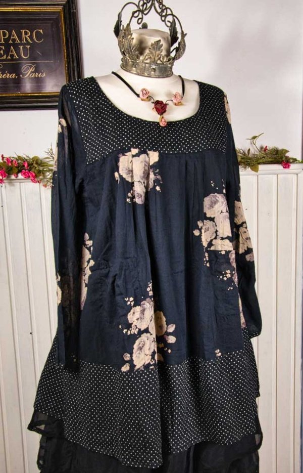 Les Ours Tunika Blandine aus Baumwolle in fleurs noir, SALE vorher € 209,-