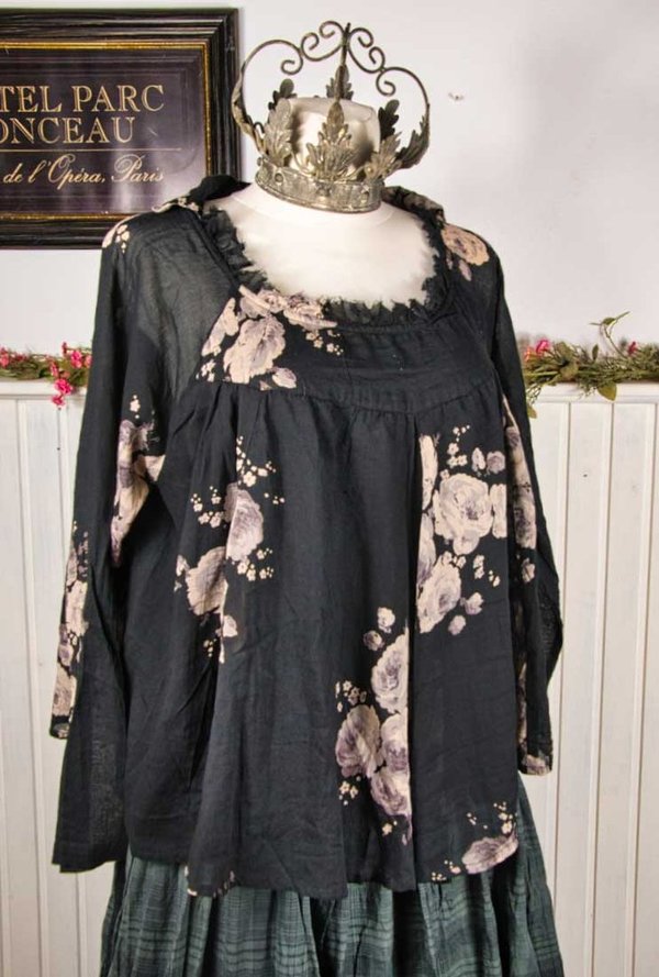 Les Ours Bluse Jacinthe aus Baumwolle in fleurs noir, Sale vorher € 149,-