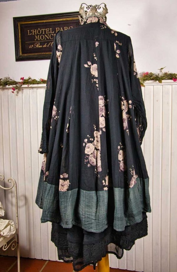 Les Ours Tunika Simonette aus Baumwolle in fleurs noir und carreaux, Sale vorher € 259,-