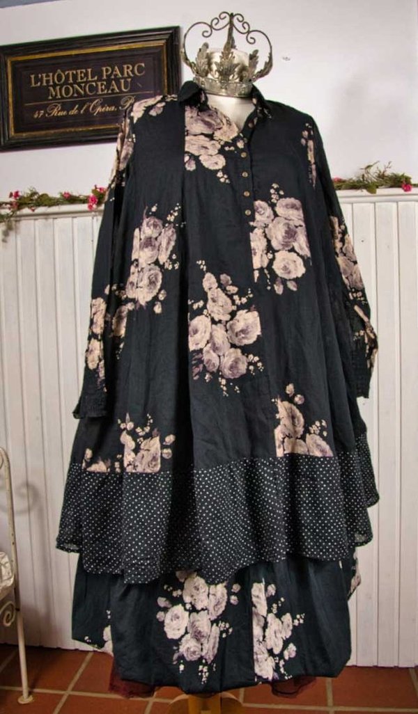 Les Ours Tunika Simonette aus Baumwolle in fleurs noir und pois, Sale vorher € 259,-