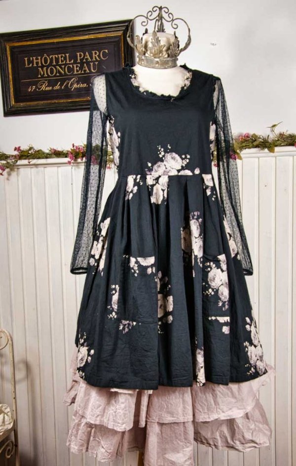 Les Ours Kleid Julia aus Baumwoll-Popeline in fleurs noir, Sale vorher € 239,-