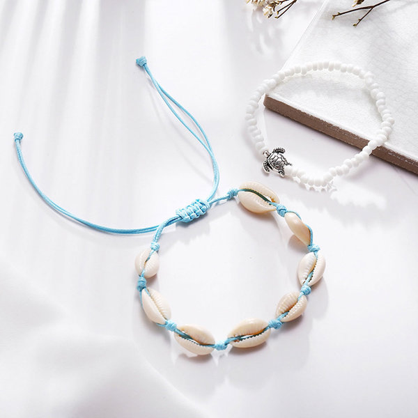 DriftwoodRose - 2 teiliges Armband aus Kaurimuscheln und Perlen