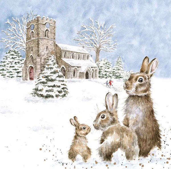 Wrendale Weihnachtskartenset Silent Night, Hasen im Schnee