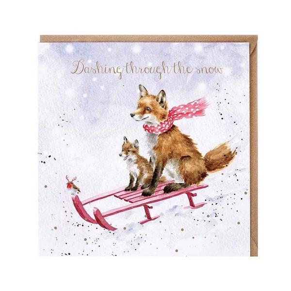 Wrendale Weihnachtskarte "Sleigh Ride", Füchse