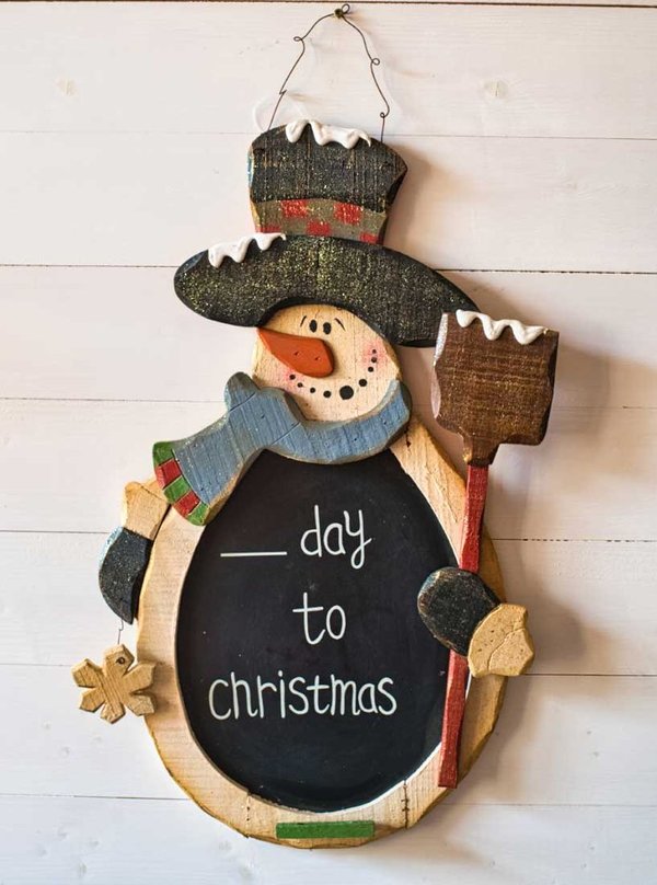 Großer Schneemann aus Holz mit Tafel "... day to Christmas"