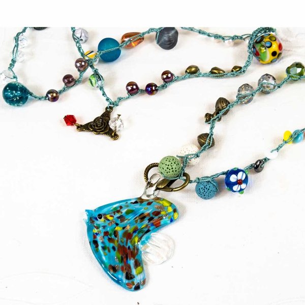 DriftwoodRose - Halskette "Blue Fish", Gypsy Kette