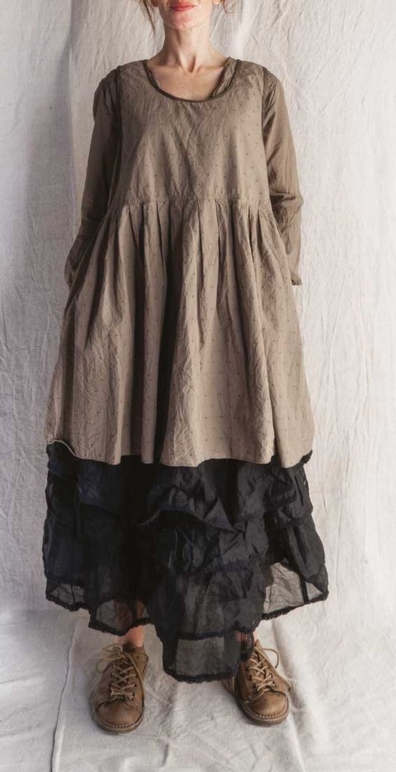 Les Ours Kleid Florette, Baumwolle bronze, gestickte Punkte