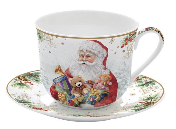 Easy Life Tasse mit Untertasse mit nostalgischem Weihnachtsmann "Santa is coming"
