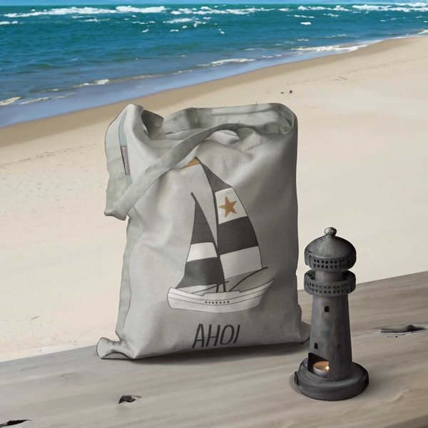 Krasilnikoff Shopping Bag "Ahoi" aus Baumwolle, grau