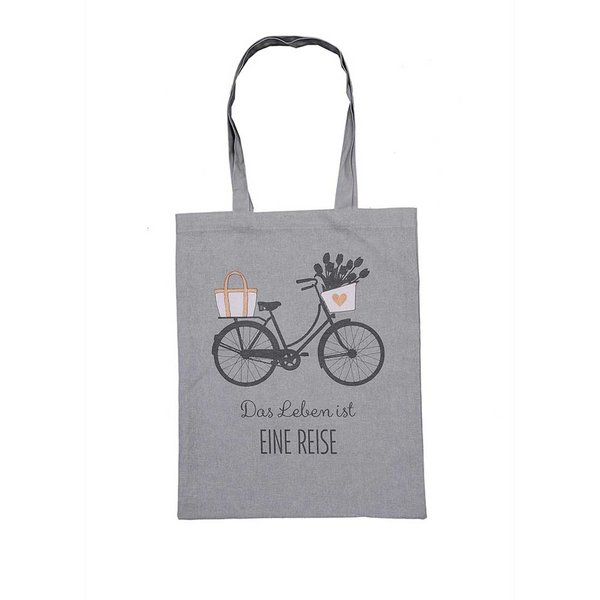 Krasilnikoff Shopping Bag Fahrrad "Das Leben ist eine Reise" aus Baumwolle, grau