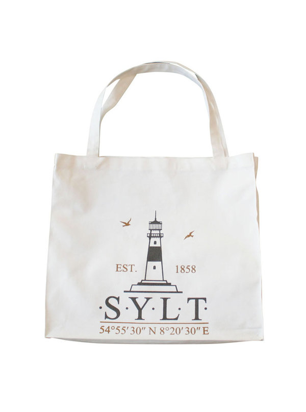 Krasilnikoff Shopping Bag Leuchtturm "Sylt" aus Baumwolle, weiß