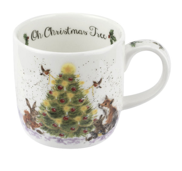 Wrendale Royal Worcester Tasse und Untersetzer "Oh Christmas Tree"