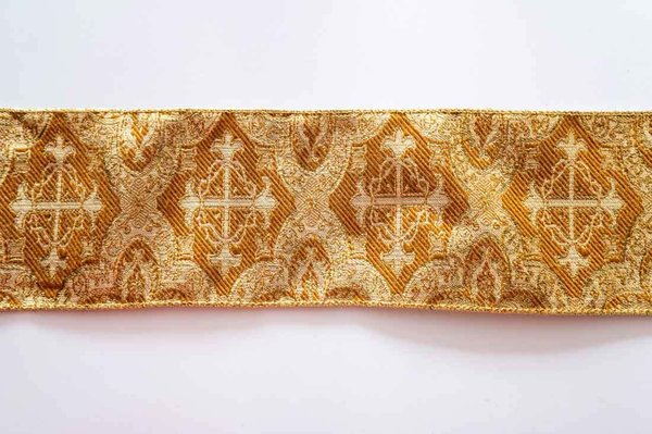 Opulentes Brokatband Kreuz, Goldtöne, 10 cm breit