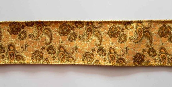 Opulentes Brokatband Paisley Goldtöne, 6 cm breit