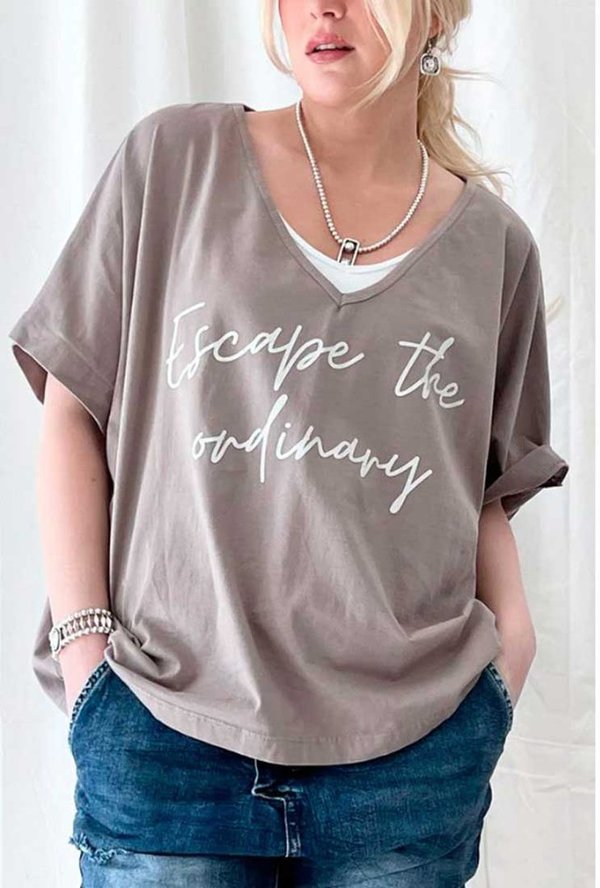ByPias Bohemiana T-Shirt "Escape the ordinary", Baumwolle in taupe