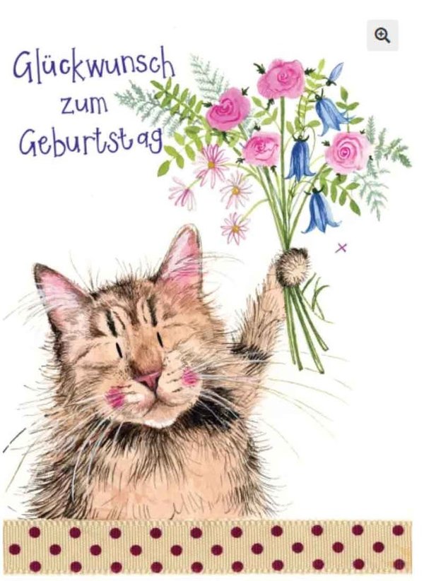 Alex Clark Geburtstag Karte "Cat & Bouquet" Katze mit Blumenstrauß