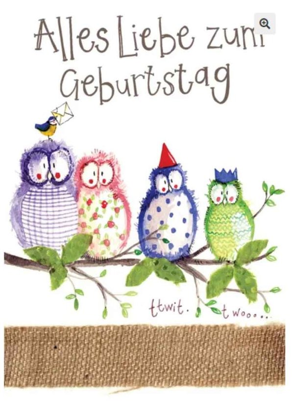 Alex Clark Geburtstag Karte "Owl Party" mit 4 Eulen