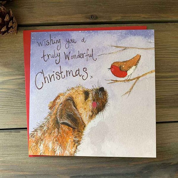 Alex Clark Charity Weihnachtskarten 5er Set "Festive Friends" Hund + Rothkehlchen