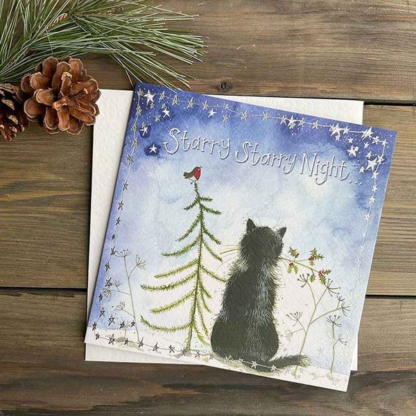 Alex Clark Weihnachtskarte Katze "Cat & Christmas Tree"