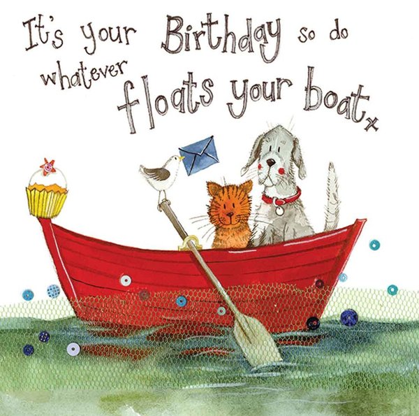 Alex Clark Geburtstag Karte "Float your Boat" Hund und Katze