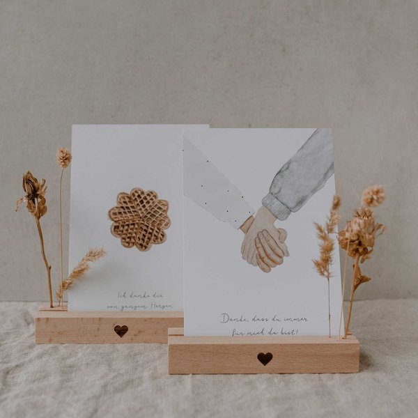 Eulenschnitt 2er Set Karten- und Blumenhalter "Herz" aus Buchenholz